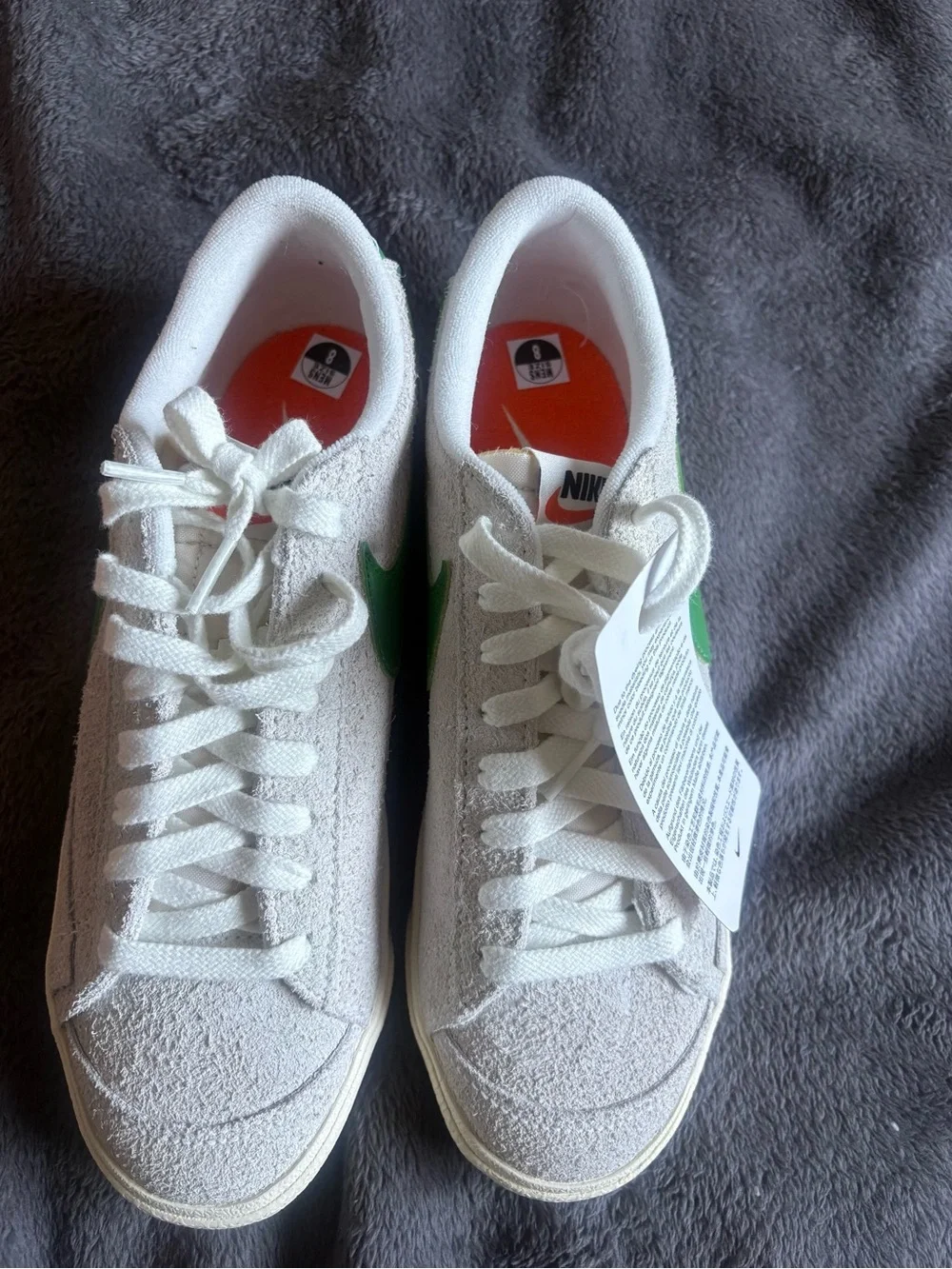 Nike White Suede Sneakers with Green Swoosh